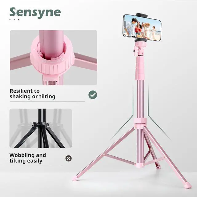 Alt view image 5 of 6 - 72" Phone Tripod & Selfie Stick, Extendable Cell Phone Tripod Stand with Wireless Remote and Phone Holder, Compatible with iPhone Android Phone, Camera, Pink