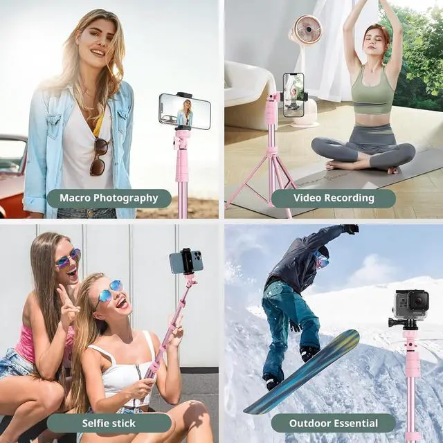 Alt view image 2 of 6 - 72" Phone Tripod & Selfie Stick, Extendable Cell Phone Tripod Stand with Wireless Remote and Phone Holder, Compatible with iPhone Android Phone, Camera, Pink