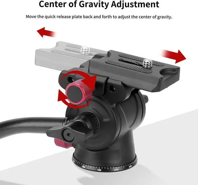 Alt view image 5 of 7 - Tripod Fluid Head Pan Tilt Head with Arca Type Quick Release Plate and Handle, Metal Panorama Head with Scaled Base for Compact Video Camera DSLR Camera, Load up to 6.6lb, V502