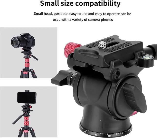 Alt view image 7 of 7 - Tripod Fluid Head Pan Tilt Head with Arca Type Quick Release Plate and Handle, Metal Panorama Head with Scaled Base for Compact Video Camera DSLR Camera, Load up to 6.6lb, V502