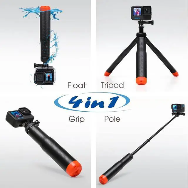 Alt view image 2 of 6 - 4in1 Floating Selfie Stick Tripod for GoPro Hero 13 12 11 10 9 8 7 6 5 4 3, Max, AKASO, Osmo Action 3/4/5 Pro Camera - As Waterproof Extension Monopod Pole Floating Handle Grip Tripod Stand