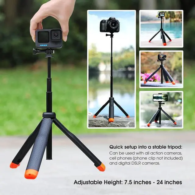 Alt view image 4 of 6 - 4in1 Floating Selfie Stick Tripod for GoPro Hero 13 12 11 10 9 8 7 6 5 4 3, Max, AKASO, Osmo Action 3/4/5 Pro Camera - As Waterproof Extension Monopod Pole Floating Handle Grip Tripod Stand