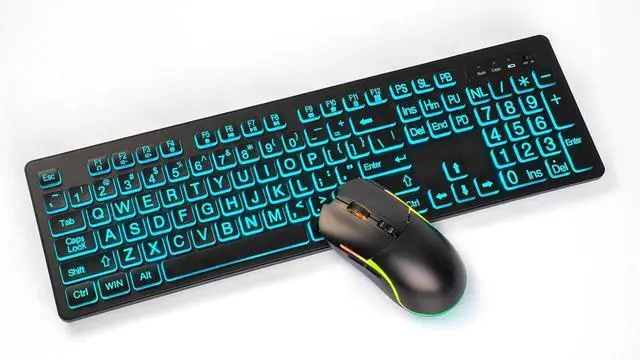 Main image of for Backlit Large Print Wireless Keyboard and Mouse Combo, 2.4G Full Size Keyboards with Light Up Large Keys, Oversize Letters Keys Easy to See and Type, Quiet Keyboard Mouse for Windows, Laptop, PC