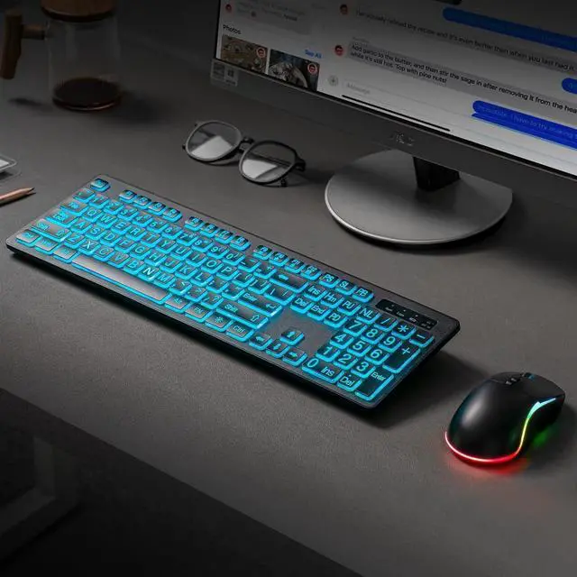 Alt view image 6 of 7 - for Backlit Large Print Wireless Keyboard and Mouse Combo, 2.4G Full Size Keyboards with Light Up Large Keys, Oversize Letters Keys Easy to See and Type, Quiet Keyboard Mouse for Windows, Laptop, PC