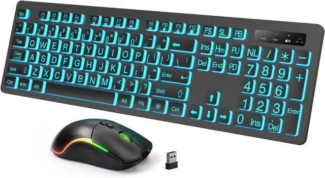 Alt view image 7 of 7 - for Backlit Large Print Wireless Keyboard and Mouse Combo, 2.4G Full Size Keyboards with Light Up Large Keys, Oversize Letters Keys Easy to See and Type, Quiet Keyboard Mouse for Windows, Laptop, PC