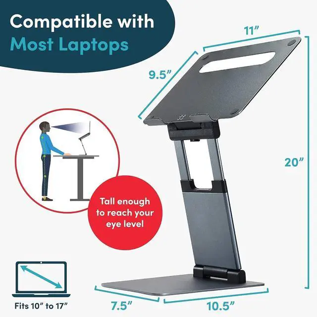 Alt view image 2 of 7 - Ergonomic Adjustable Laptop Stand for Desk - Height Up to 20" Portable Computer Laptop Riser Holder, Fits All MacBook Air & 10 15 17 Inches Laptops, Back to School Gift for Men & Women