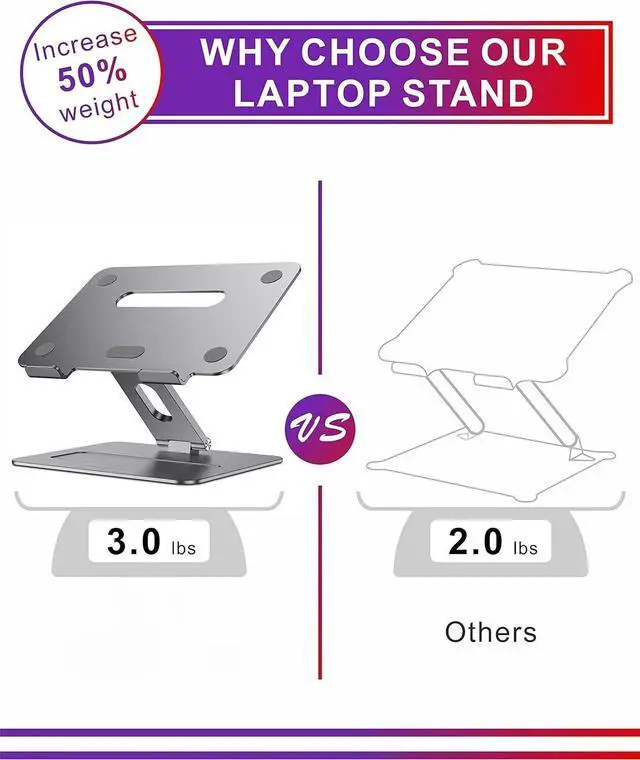 Alt view image 2 of 7 - Adjustable MacBook Stand for Desk | Ergonomic Aluminum Laptop Riser with Heat-Vent, Compatible for 10-17" Laptops, Space Grey