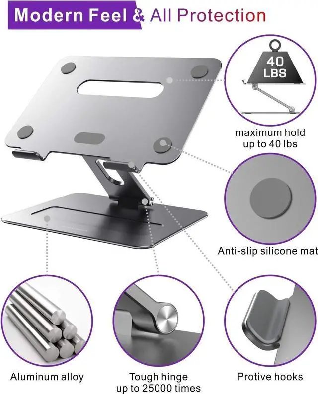 Alt view image 3 of 7 - Adjustable MacBook Stand for Desk | Ergonomic Aluminum Laptop Riser with Heat-Vent, Compatible for 10-17" Laptops, Space Grey