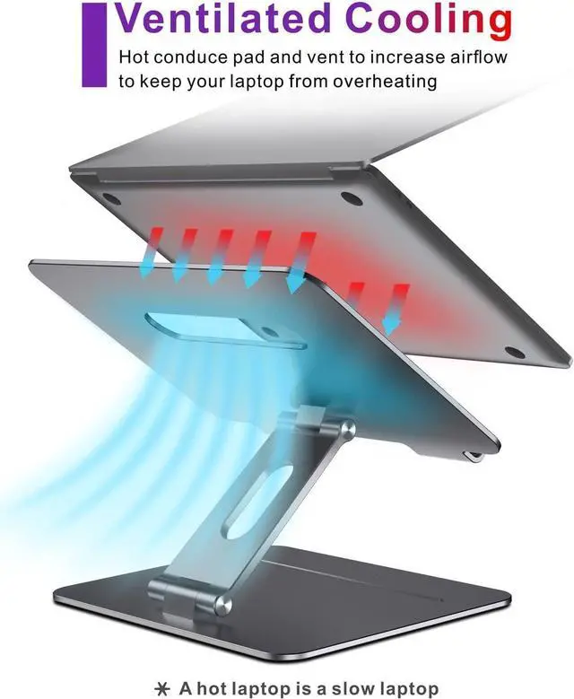 Alt view image 4 of 7 - Adjustable MacBook Stand for Desk | Ergonomic Aluminum Laptop Riser with Heat-Vent, Compatible for 10-17" Laptops, Space Grey