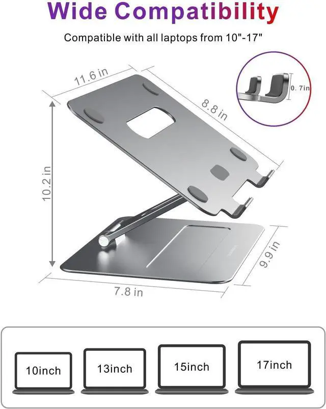 Alt view image 6 of 7 - Adjustable MacBook Stand for Desk | Ergonomic Aluminum Laptop Riser with Heat-Vent, Compatible for 10-17" Laptops, Space Grey