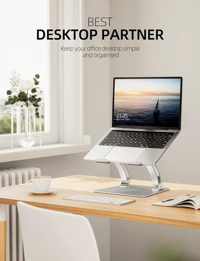 Alt view image 2 of 6 - Fully Adjustable Laptop Stand for Desk, Dual Foldable Aluminum Computer Riser with Heat-Vent, Ergonomic Notebook Holder Portable Office Accessories Compatible with All 10-17" Laptops, Silver
