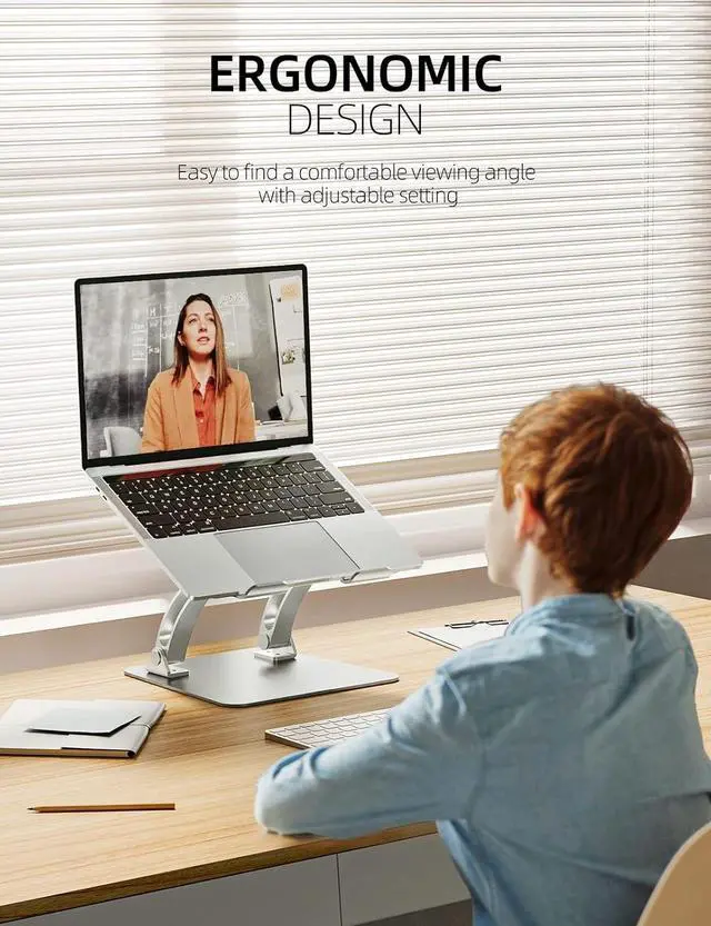 Alt view image 3 of 6 - Fully Adjustable Laptop Stand for Desk, Dual Foldable Aluminum Computer Riser with Heat-Vent, Ergonomic Notebook Holder Portable Office Accessories Compatible with All 10-17" Laptops, Silver