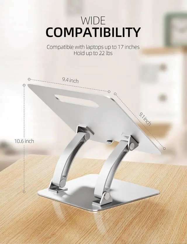 Alt view image 6 of 6 - Fully Adjustable Laptop Stand for Desk, Dual Foldable Aluminum Computer Riser with Heat-Vent, Ergonomic Notebook Holder Portable Office Accessories Compatible with All 10-17" Laptops, Silver