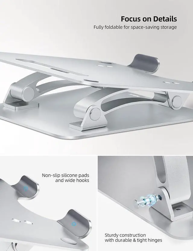 Alt view image 5 of 6 - Fully Adjustable Laptop Stand for Desk, Dual Foldable Aluminum Computer Riser with Heat-Vent, Ergonomic Notebook Holder Portable Office Accessories Compatible with All 10-17" Laptops, Silver