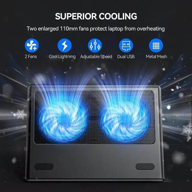 Alt view image 2 of 7 - Laptop Cooling Pad, 12"-15.6" Laptop Cooler, Gaming Laptop Cooling Stand, Wind Speed Adjustable, 2 USB Powered Laptop Fan Cooling Pad for Laptop Within 16 Inch (Blue)