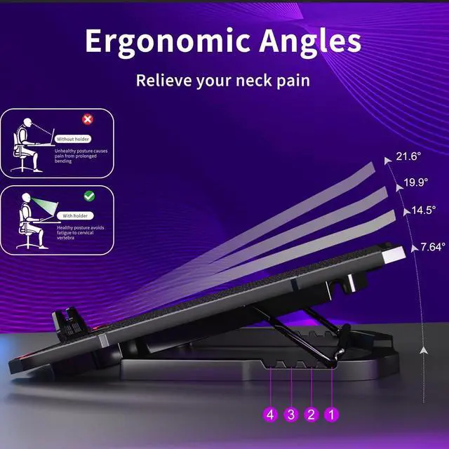 Alt view image 4 of 7 - Laptop Cooling Pad for 15.6 to 17.3 Inches PC Notebooks, 5 Fans Computer Cooler Stands with Purple Lights Desk Chiller Mat, S035