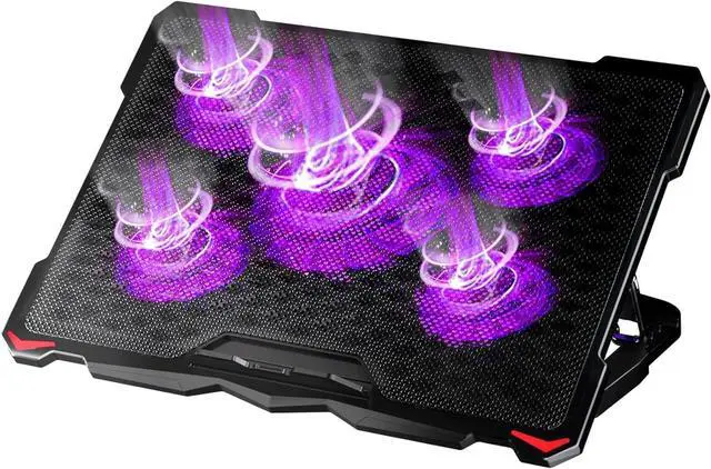 Main image of Laptop Cooling Pad for 15.6 to 17.3 Inches PC Notebooks, 5 Fans Computer Cooler Stands with Purple Lights Desk Chiller Mat, S035