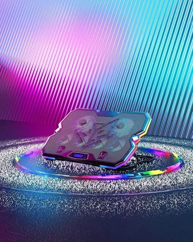 Alt view image 7 of 7 - Upgrade Laptop Cooling Pad A13,RGB Lights Laptop Cooler 6 Fans for up to 15.6 Inch Laptops,10 Modes Light, 7 Height Stands, 2 USB Ports - Blue