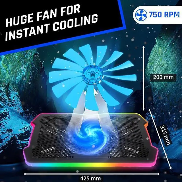 Alt view image 3 of 7 - Ultimate - RGB Laptop Cooling Pad with LED Rim - New - Gaming Laptop Cooler - USB Powered Fan - Very Stable and Silent Laptop Stand - Compatible up to 17" - PC Mac PS5 PS4 Xbox One