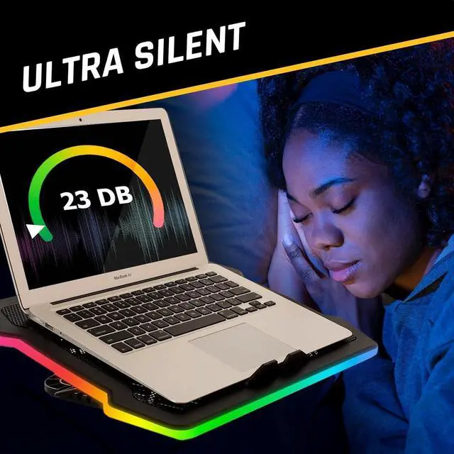 Alt view image 6 of 7 - Ultimate - RGB Laptop Cooling Pad with LED Rim - New - Gaming Laptop Cooler - USB Powered Fan - Very Stable and Silent Laptop Stand - Compatible up to 17" - PC Mac PS5 PS4 Xbox One