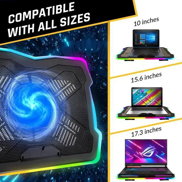 Alt view image 4 of 7 - Ultimate - RGB Laptop Cooling Pad with LED Rim - New - Gaming Laptop Cooler - USB Powered Fan - Very Stable and Silent Laptop Stand - Compatible up to 17" - PC Mac PS5 PS4 Xbox One