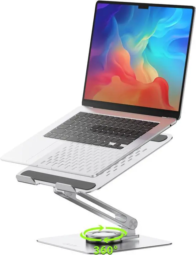 Main image of FOR-Laptop Stand for Desk - with 360 Swivel Base, Rotating Laptop Riser for Desk, Adjustable Computer Stand for Laptops, Ergonomic Riser Holder Foldable, Portable MacBook Pro Air (10-16") - Silver