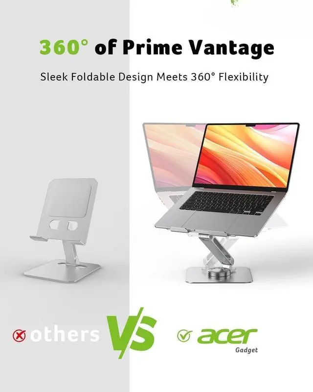 Alt view image 2 of 7 - FOR-Laptop Stand for Desk - with 360 Swivel Base, Rotating Laptop Riser for Desk, Adjustable Computer Stand for Laptops, Ergonomic Riser Holder Foldable, Portable MacBook Pro Air (10-16") - Silver