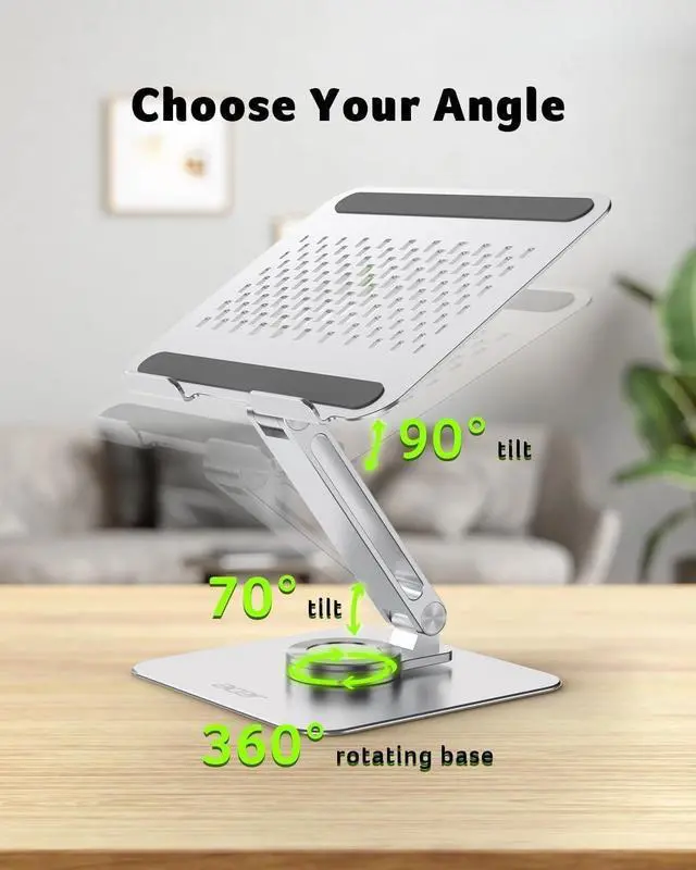 Alt view image 3 of 7 - FOR-Laptop Stand for Desk - with 360 Swivel Base, Rotating Laptop Riser for Desk, Adjustable Computer Stand for Laptops, Ergonomic Riser Holder Foldable, Portable MacBook Pro Air (10-16") - Silver