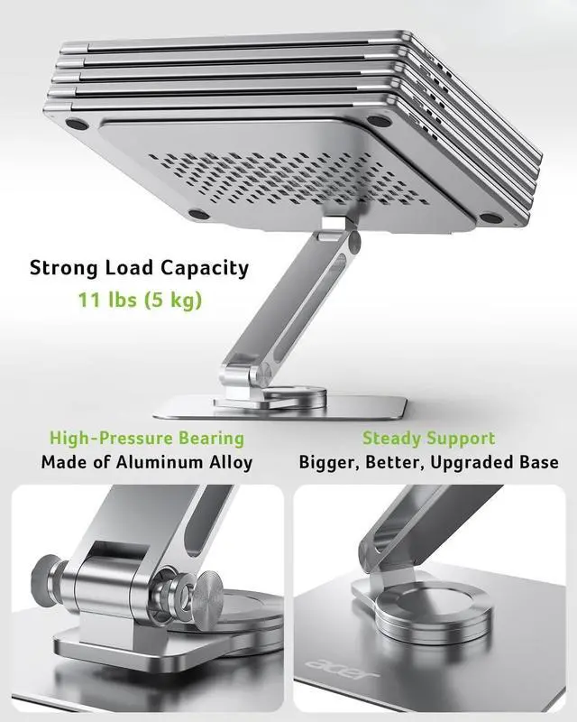 Alt view image 5 of 7 - FOR-Laptop Stand for Desk - with 360 Swivel Base, Rotating Laptop Riser for Desk, Adjustable Computer Stand for Laptops, Ergonomic Riser Holder Foldable, Portable MacBook Pro Air (10-16") - Silver