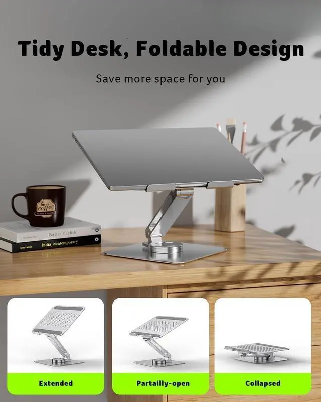 Alt view image 7 of 7 - FOR-Laptop Stand for Desk - with 360 Swivel Base, Rotating Laptop Riser for Desk, Adjustable Computer Stand for Laptops, Ergonomic Riser Holder Foldable, Portable MacBook Pro Air (10-16") - Silver