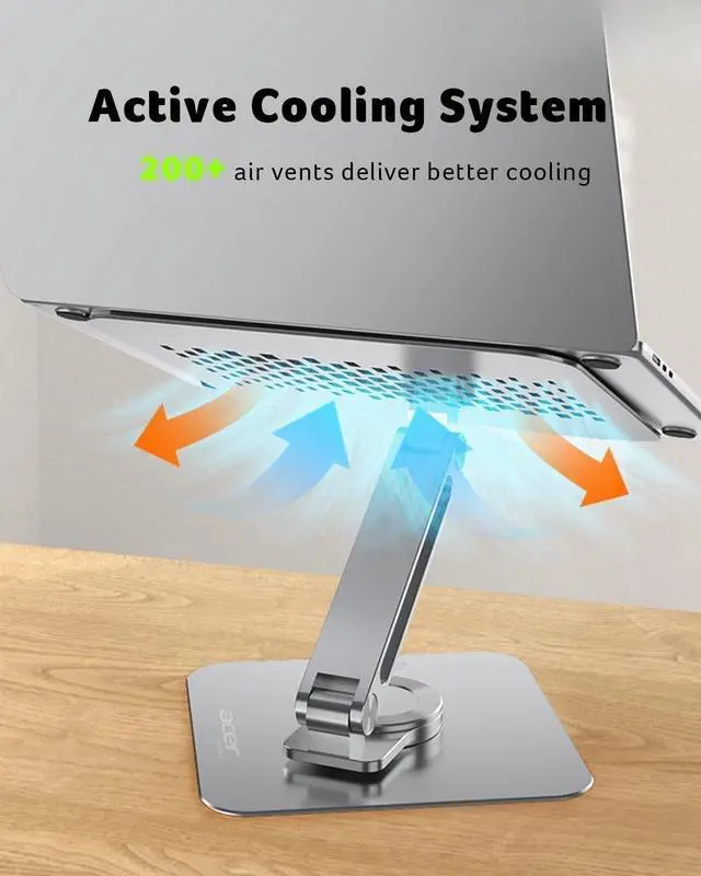 Alt view image 6 of 7 - FOR-Laptop Stand for Desk - with 360 Swivel Base, Rotating Laptop Riser for Desk, Adjustable Computer Stand for Laptops, Ergonomic Riser Holder Foldable, Portable MacBook Pro Air (10-16") - Silver