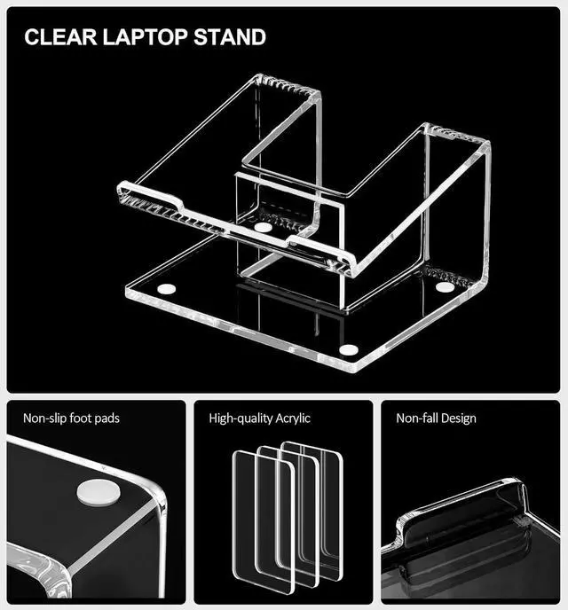 Alt view image 7 of 7 - forAcrylic Laptop Stand for Desk, Laptop Riser for 10-17.3 Inch Laptops, Ergonomic Computer Stand Holder Compatible with Macbooks and Notebooks- Clear