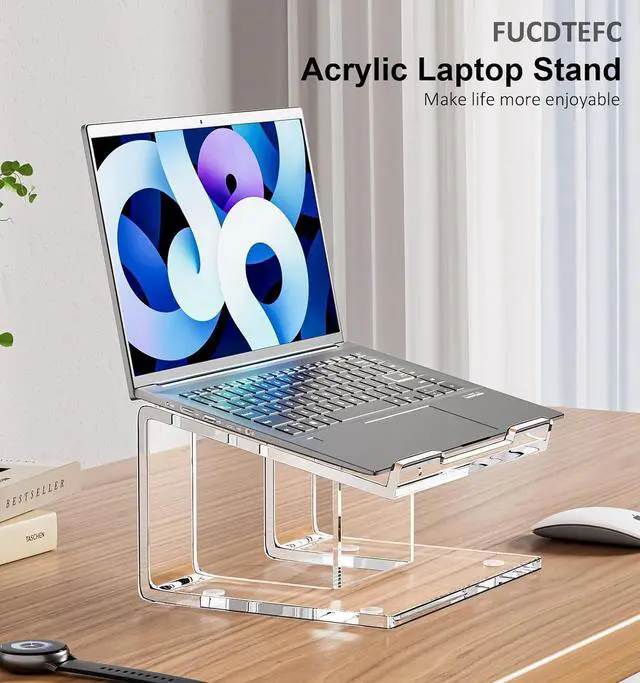 Alt view image 4 of 7 - forAcrylic Laptop Stand for Desk, Laptop Riser for 10-17.3 Inch Laptops, Ergonomic Computer Stand Holder Compatible with Macbooks and Notebooks- Clear