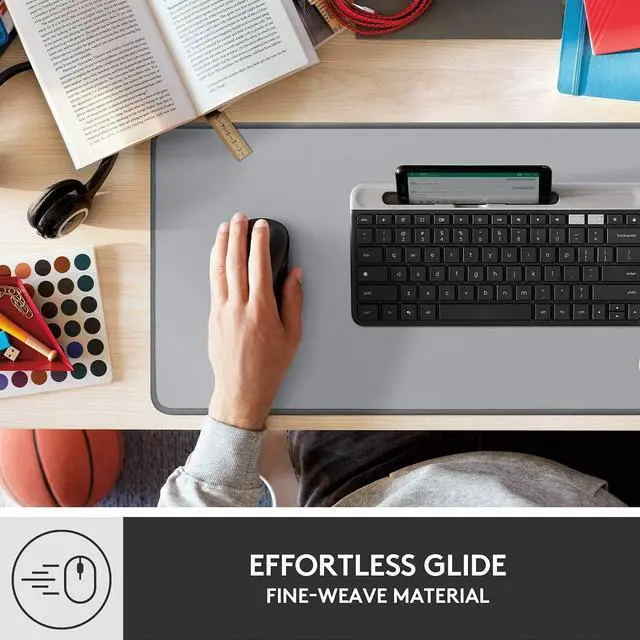 Alt view image 5 of 7 - Desk Mat - Studio Series, Multifunctional Large Desk Pad, Extended Mouse Mat, Office Desk Protector with Anti-slip Base, Spill-resistant Durable Design, in Mid-Grey