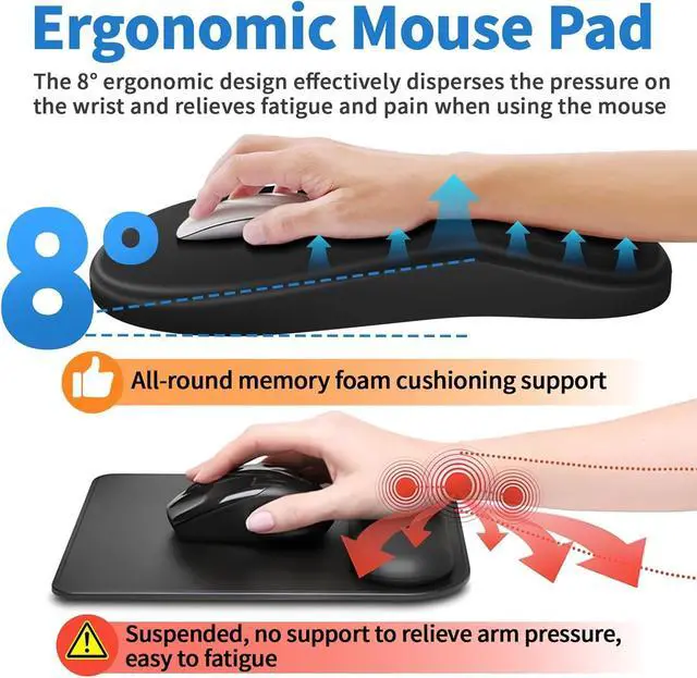 Alt view image 5 of 7 - Ergonomic Mouse Pad with Wrist Rest Support, Mousepad with Comfortable Memory Foam Wrist Rest and Non-Slip PU Base for Pain Relief, Computer, Laptop, Office, Home (Black)