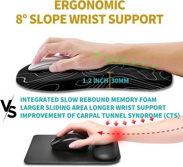 Alt view image 4 of 6 - for Ergonomic Mouse Pad Wrist Support, Wrist Rest Mousepad for Carpal Tunnel Pain Relief with Integrated Memory Foam Slope Massage Bulge (11.8x7.9 inch,Topographic Contour)