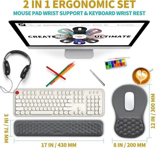 Alt view image 2 of 6 - 2 in 1 Ergonomic Mouse Pad Wrist Support & Wrist Rest for Computer Keyboard Set, with Relieve Carpal Tunnel Pain Massage Bulge and Full Memory Gel Design (2In1 Set, Dark Gray)