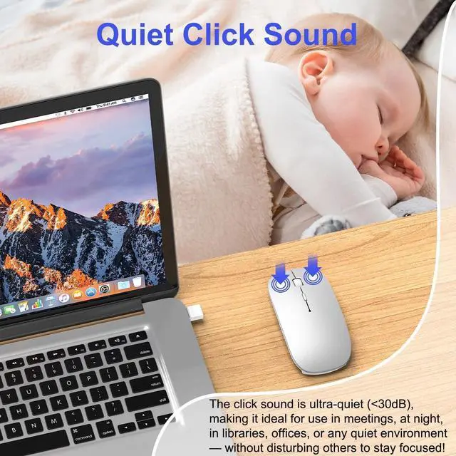 Alt view image 5 of 7 - FOR Bluetooth Wireless Mouse for MacBook Air Mac Pro iPad Laptop Computer Pad Optical Rechargeable Slim Silent Dual Mode (2.4G USB-C/USB-A&Bluetooth 5.2/3.0) Mouse Jiggler for Computer Awakening -