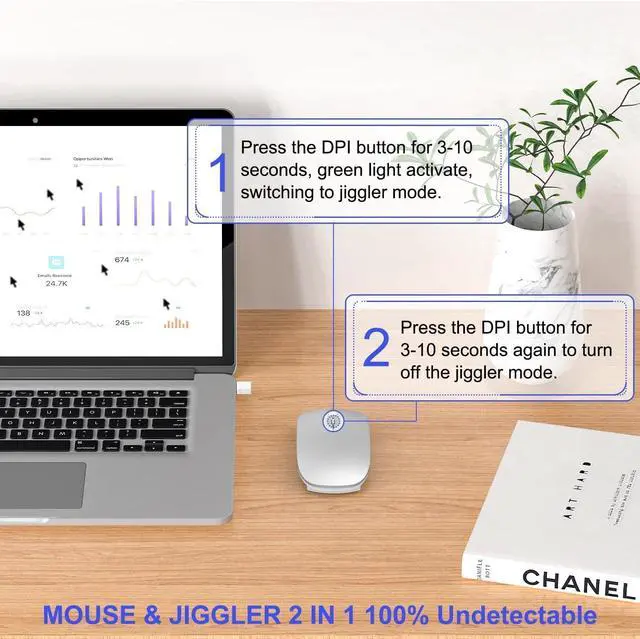 Alt view image 4 of 7 - FOR Bluetooth Wireless Mouse for MacBook Air Mac Pro iPad Laptop Computer Pad Optical Rechargeable Slim Silent Dual Mode (2.4G USB-C/USB-A&Bluetooth 5.2/3.0) Mouse Jiggler for Computer Awakening -