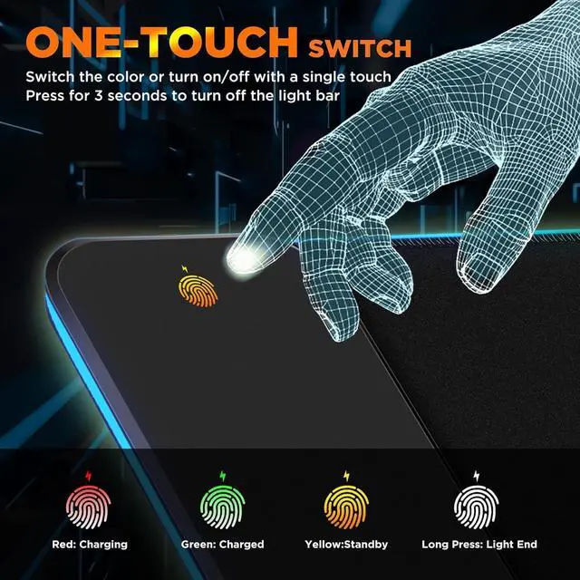 Alt view image 7 of 7 - RGB Gaming Mouse Pad,15W Wireless Charging Mousepad with 10 Light Modes, Large Mousepad with Premium Smooth Surface, Non-Slip Mouse Mat for Gaming, Desk, PC,Office, 31.5x11.8x0.16inch