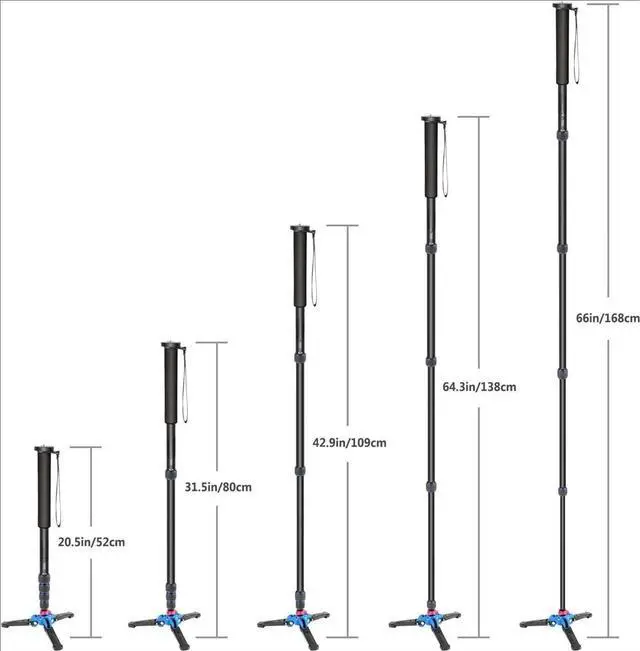 Alt view image 5 of 7 - Extendable Camera Monopod with Detachable and Foldable Stand Base: Aluminium Alloy, Height 52-168 cm for Nikon Sony DSLR; Maximum Load of 5 kg