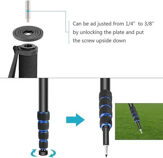 Alt view image 7 of 7 - Extendable Camera Monopod with Detachable and Foldable Stand Base: Aluminium Alloy, Height 52-168 cm for Nikon Sony DSLR; Maximum Load of 5 kg