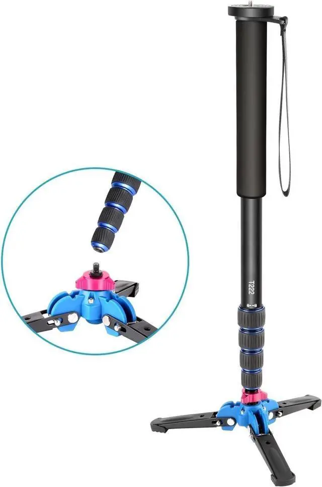 Alt view image 4 of 7 - Extendable Camera Monopod with Detachable and Foldable Stand Base: Aluminium Alloy, Height 52-168 cm for Nikon Sony DSLR; Maximum Load of 5 kg