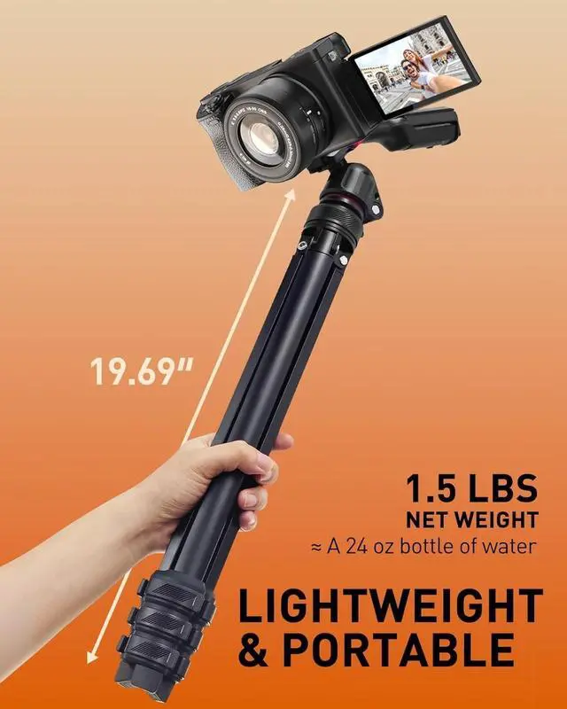 Alt view image 5 of 7 - Camera Tripod, 60 Portable and Height-Adjustable, Travel Tripod with 13.2 lbs Max Load, Phone Camera Stand Heavy Duty for Video Recording, PGIPE01