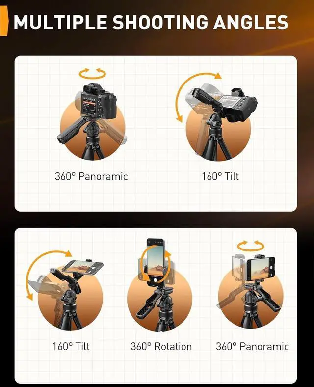 Alt view image 7 of 7 - Camera Tripod, 60 Portable and Height-Adjustable, Travel Tripod with 13.2 lbs Max Load, Phone Camera Stand Heavy Duty for Video Recording, PGIPE01