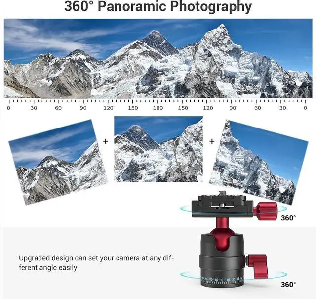 Alt view image 2 of 7 - Tripod Ball Head 360 Degree Rotating Panoramic Ballhead with 1/4 inch Quick Shoe Plate, Max Load up to 5 kg/ 11lb, for Tripod Monopod Slider DSLR Camera Camcorder - 3034