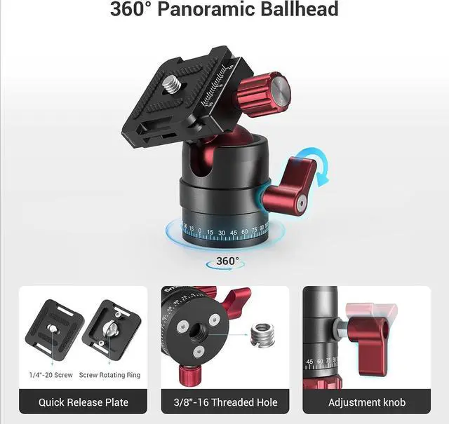 Alt view image 4 of 7 - Tripod Ball Head 360 Degree Rotating Panoramic Ballhead with 1/4 inch Quick Shoe Plate, Max Load up to 5 kg/ 11lb, for Tripod Monopod Slider DSLR Camera Camcorder - 3034