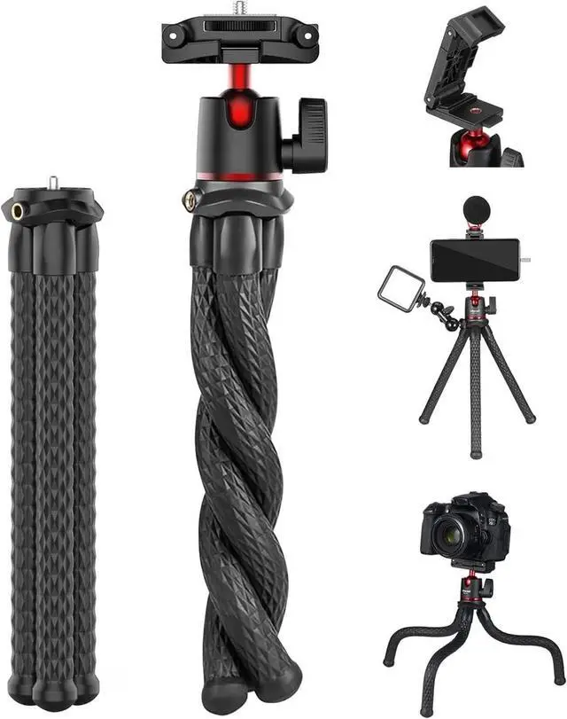 Main image of Camera Tripod, Mini Flexible Stand w Hidden Phone Holder w Cold Shoe Mount, 1/4'' Screw f Magic Arm, Universal f iPhone 17 16 15 14 Pro Max XS Max X Samsung Canon Nikon Sony DJ Pocket 3 Cameras