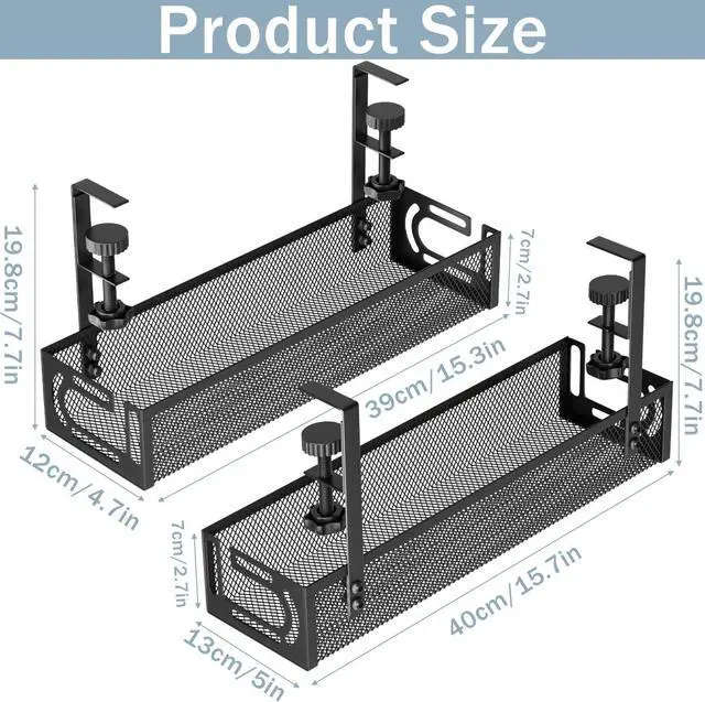 Alt view image 2 of 7 - Cable Management, 2 Pack Cable Management Under Desk No Drill, Metal Cord Organizer with Clamp for Standing Desk, Cable Organizer for Home Office, Black