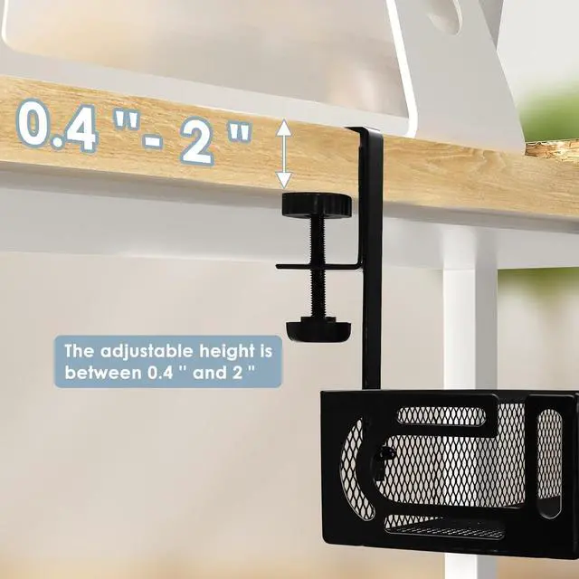 Alt view image 4 of 7 - Cable Management, 2 Pack Cable Management Under Desk No Drill, Metal Cord Organizer with Clamp for Standing Desk, Cable Organizer for Home Office, Black